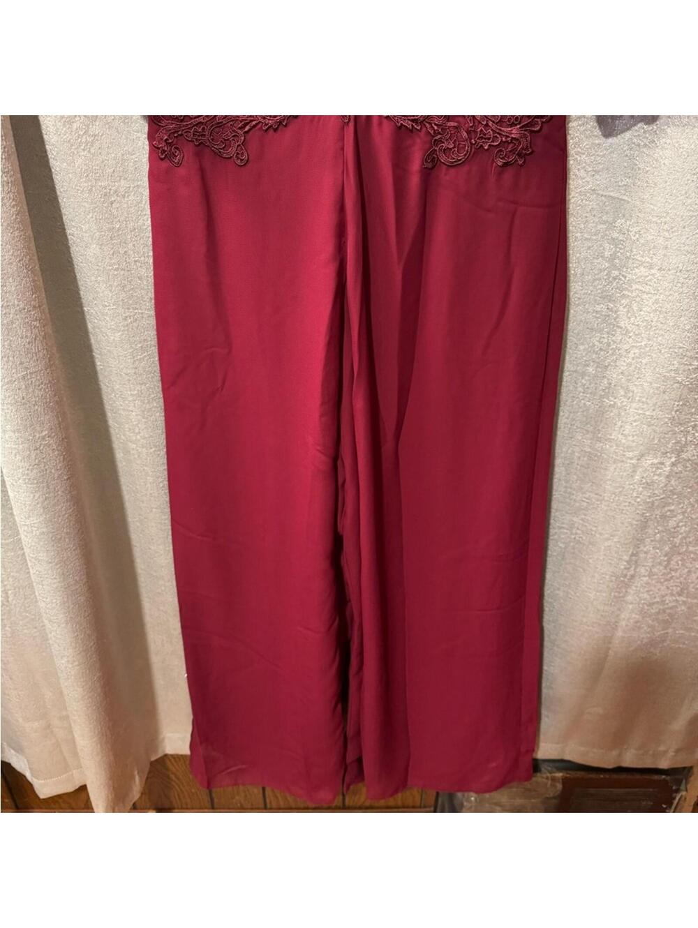 Burgundy Embroidered Lace Wide Leg Formal Jumpsuit NWT - Picture 4 of 6